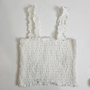 Hollister White Ruffle Smocked Crop Tank Top Small